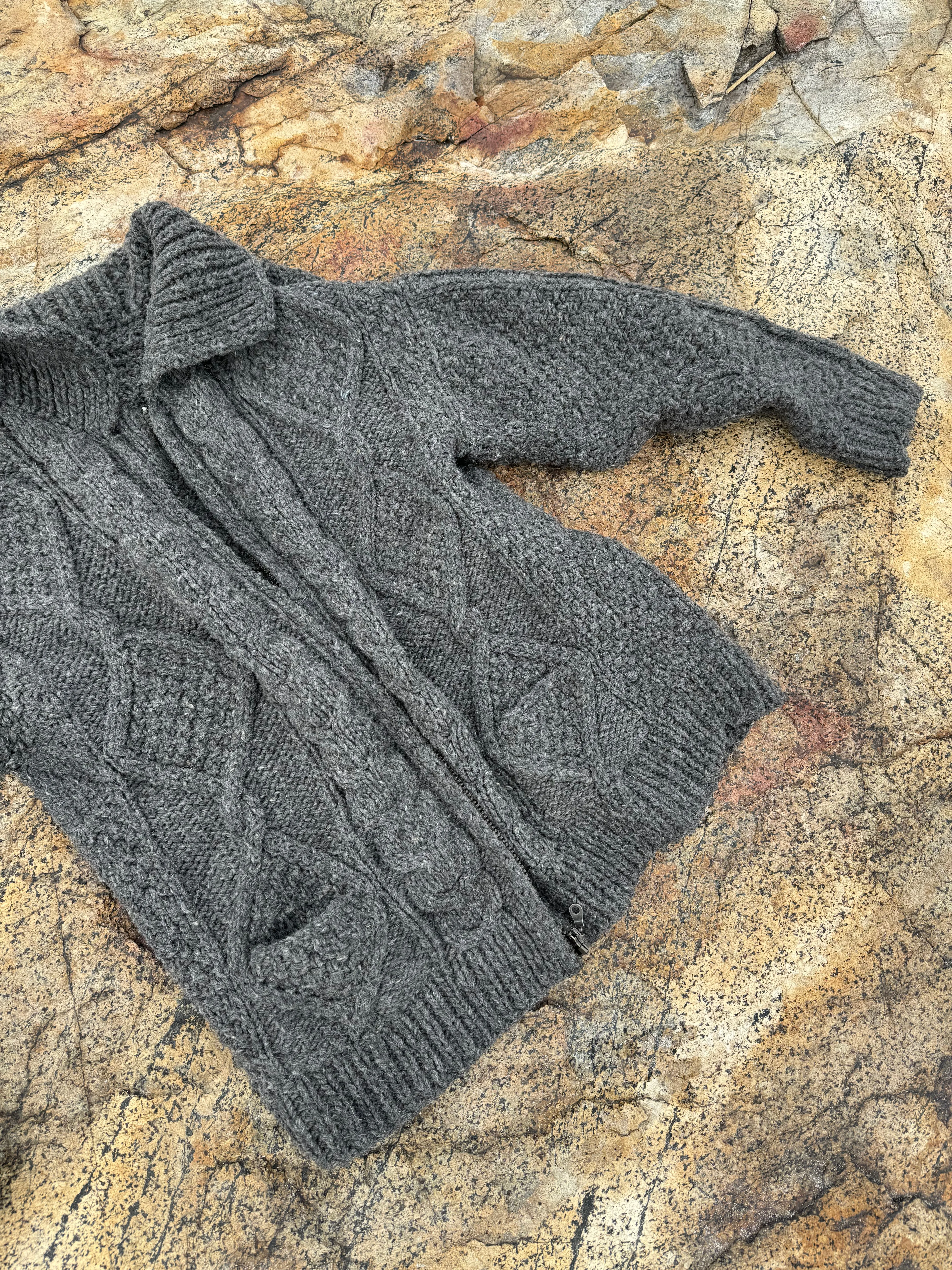 Vintage Wool Fishermen's Sweater Cardigan - Grey