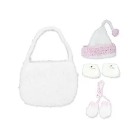 White Hand Knit Bag with Beanie Hat Mittens ( Case of 5 )