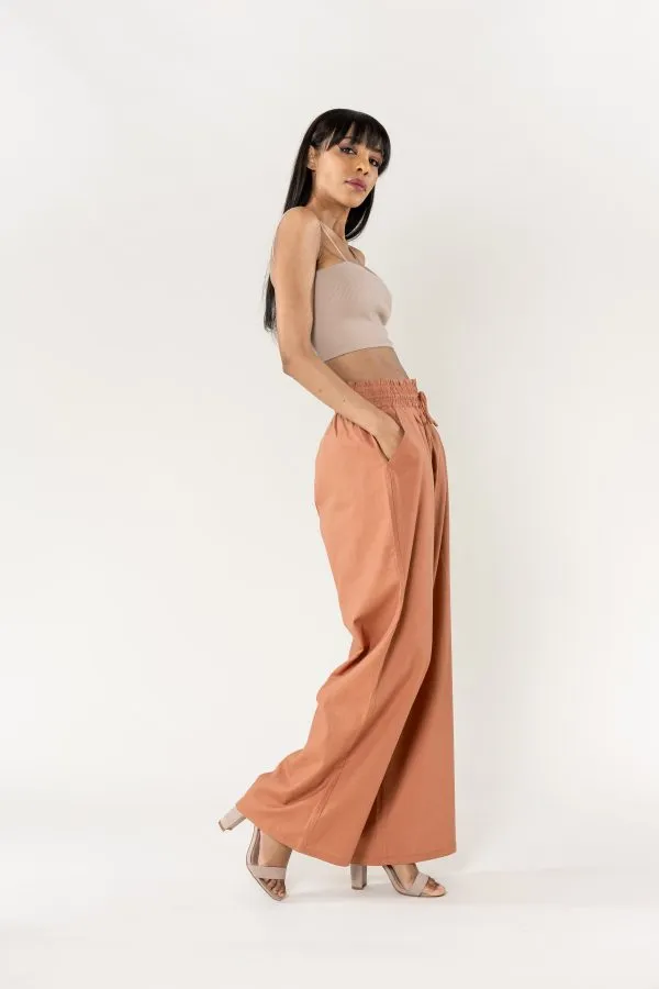 Wholesale Wide Linen Style Pants Terracotta