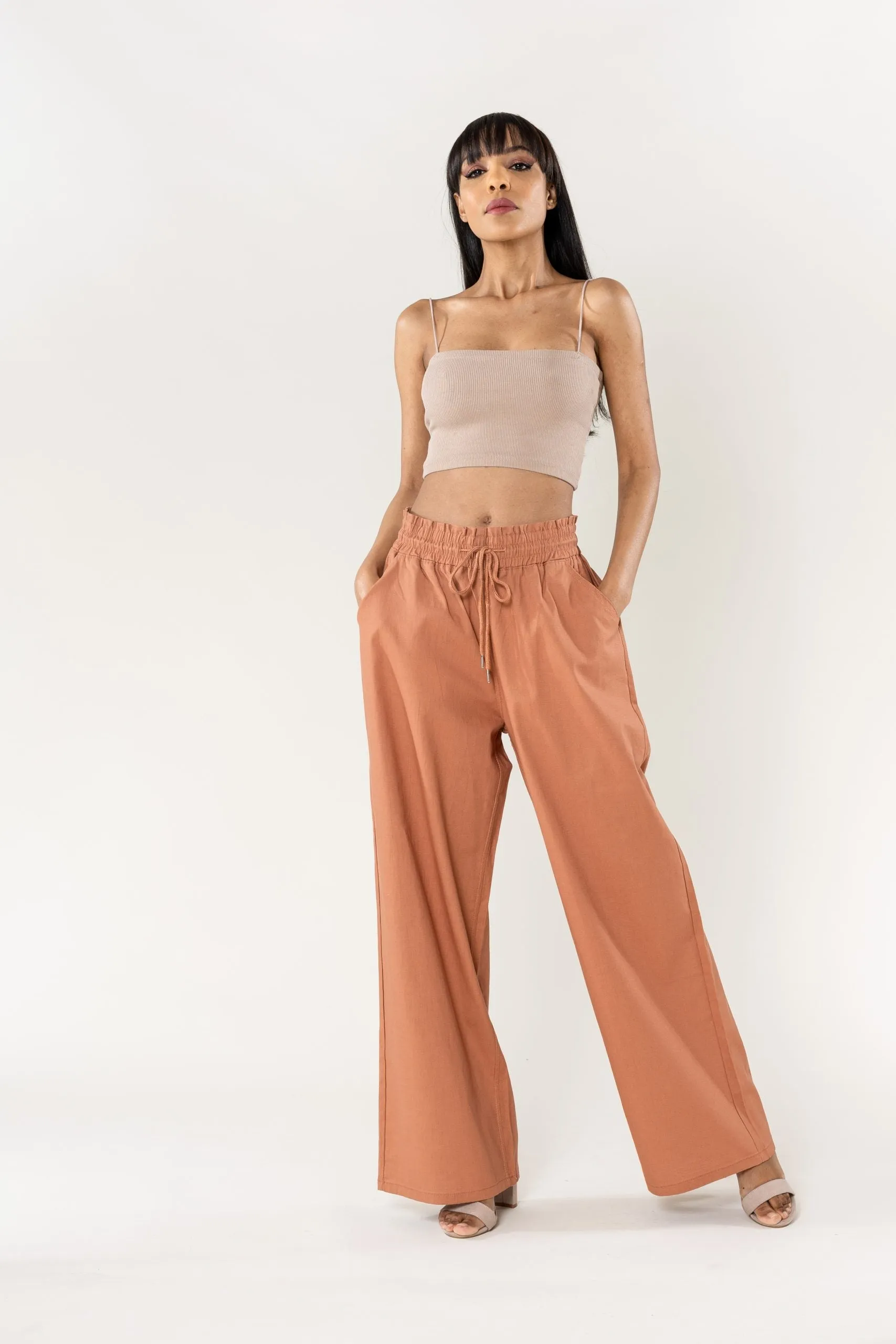 Wholesale Wide Linen Style Pants Terracotta