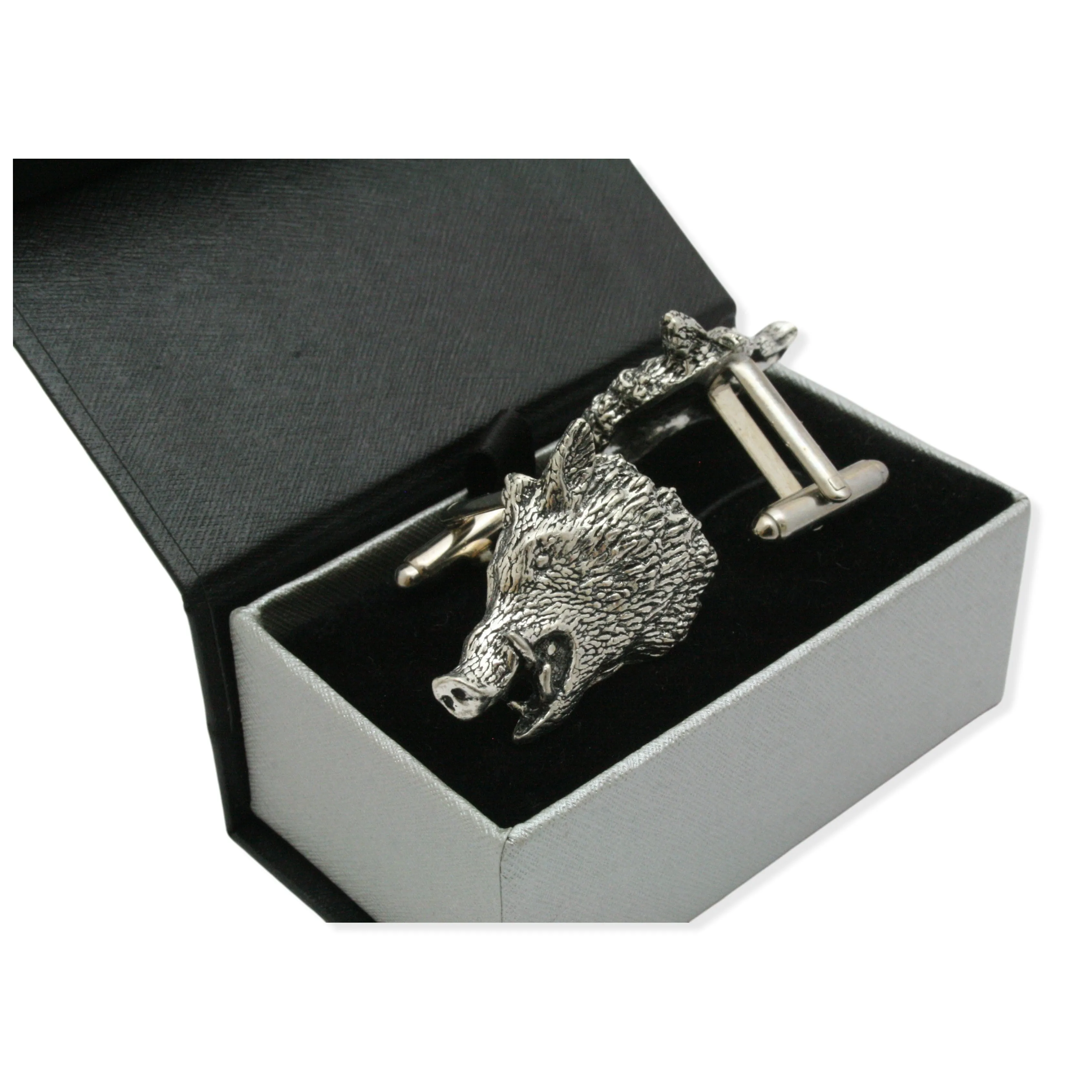 Wild Boar Head Cufflinks English Pewter