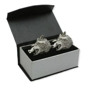 Wild Boar Head Cufflinks English Pewter