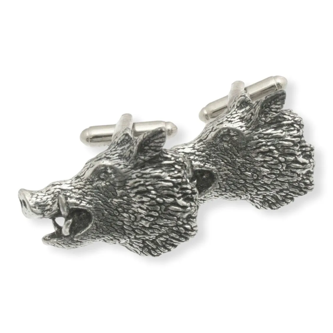 Wild Boar Head Cufflinks English Pewter