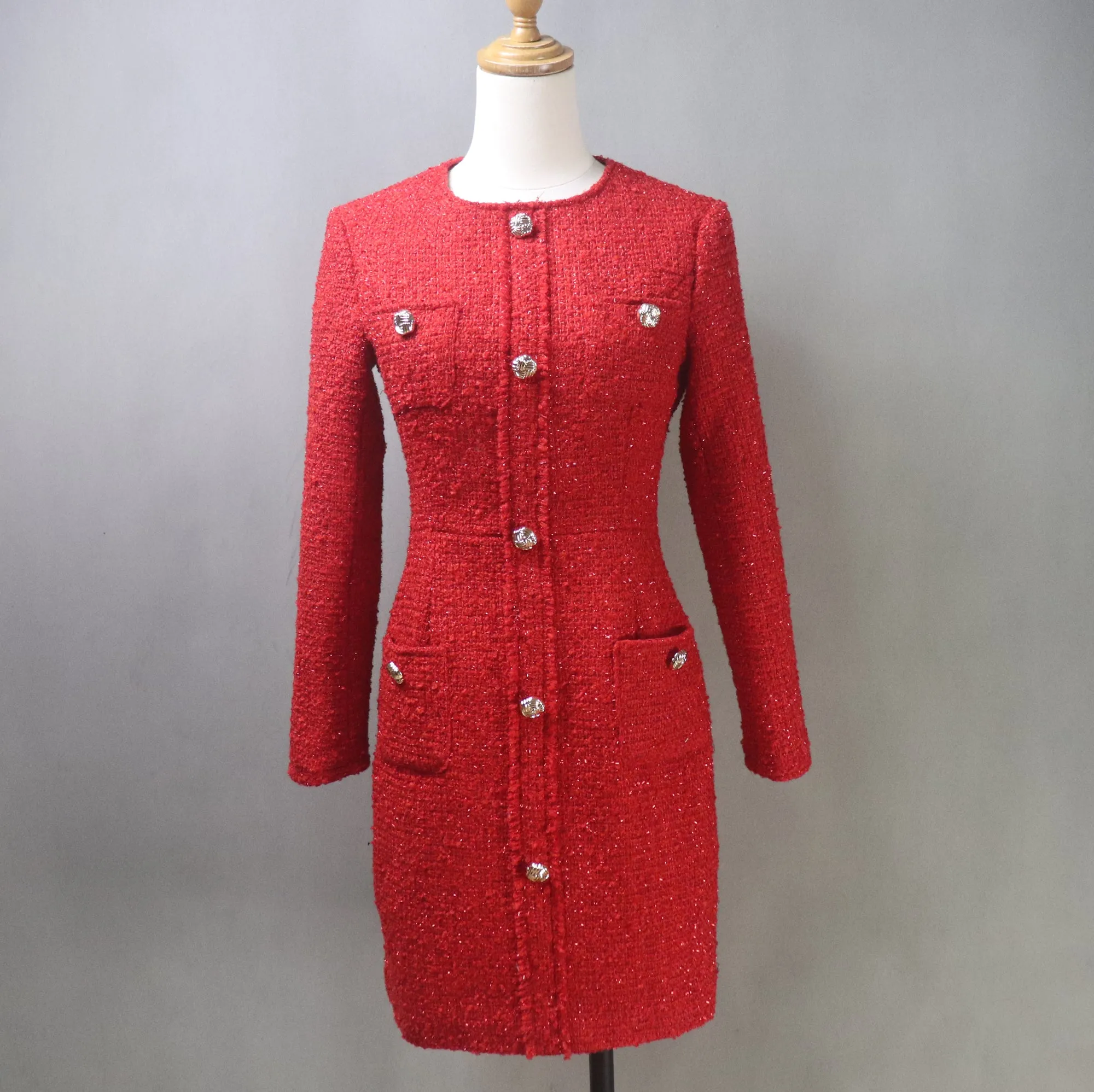 Winter Red Tweed Dress / Plus Size / Custom Length Options