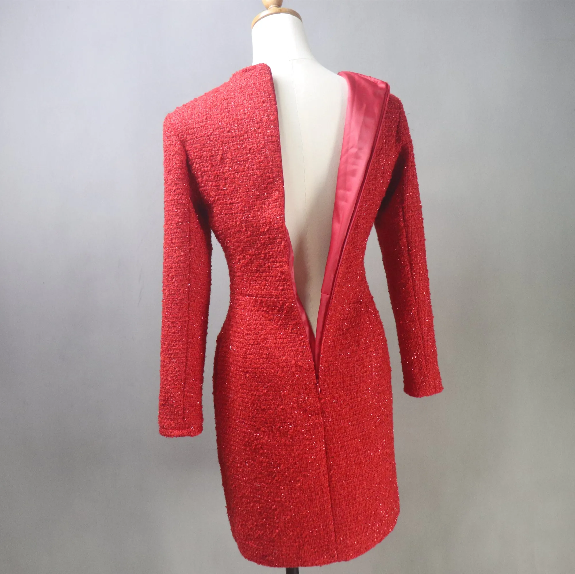 Winter Red Tweed Dress / Plus Size / Custom Length Options