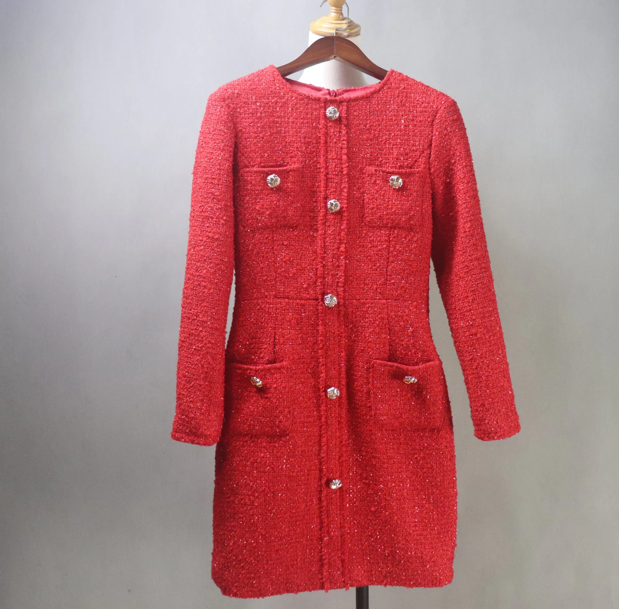 Winter Red Tweed Dress / Plus Size / Custom Length Options