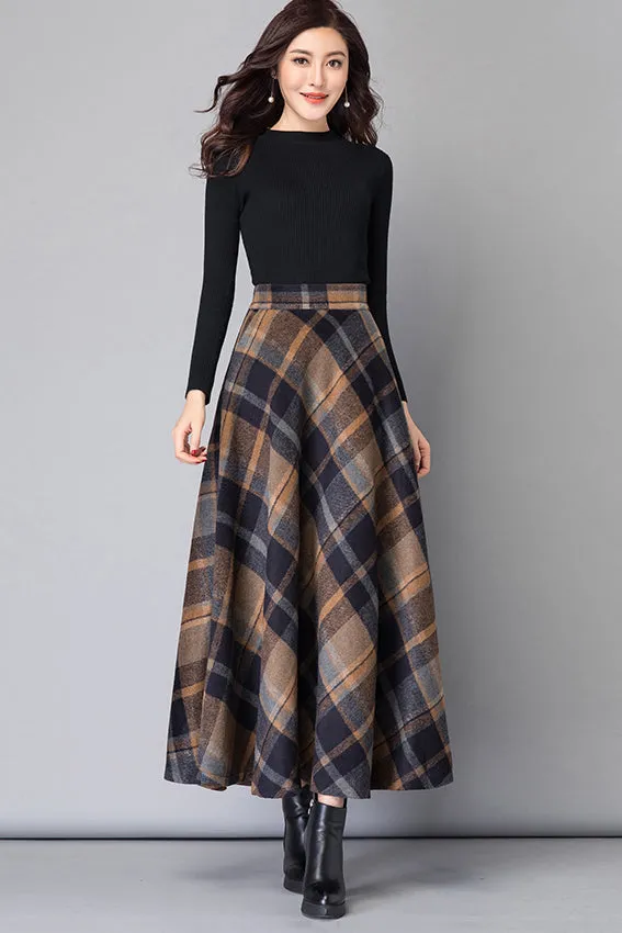 Women High Waist Maxi Wool Skirt 3799