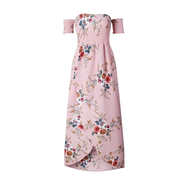 Women Off Shoulder Floral Print Boho Dress