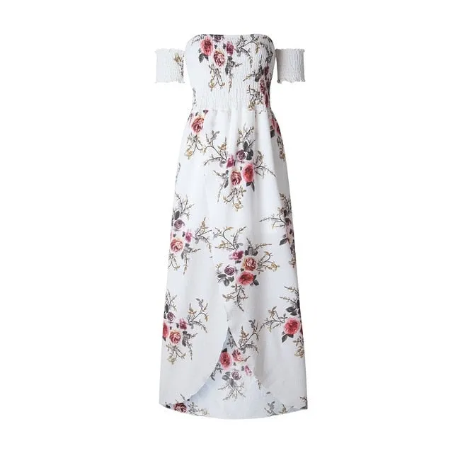 Women Off Shoulder Floral Print Boho Dress