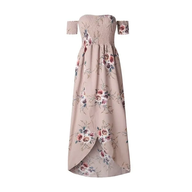 Women Off Shoulder Floral Print Boho Dress