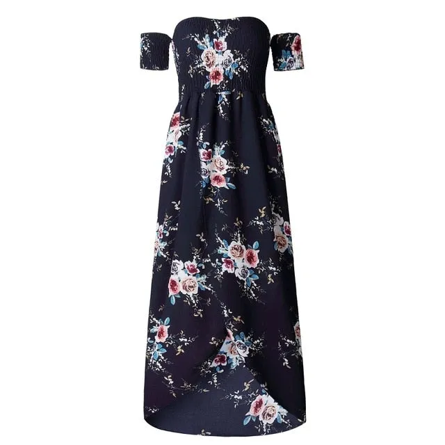 Women Off Shoulder Floral Print Boho Dress