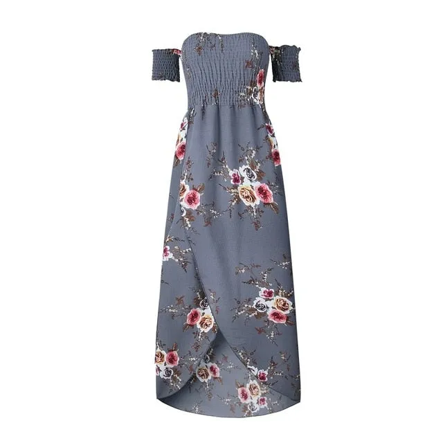 Women Off Shoulder Floral Print Boho Dress