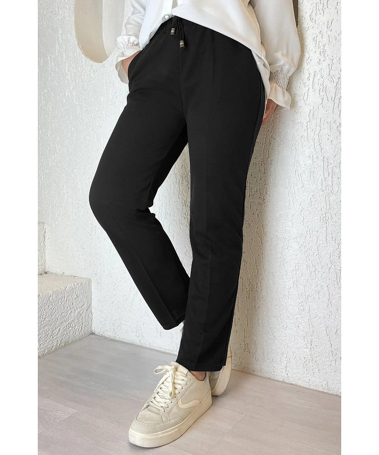 Womens Elastic Waist Double Fabric Pants