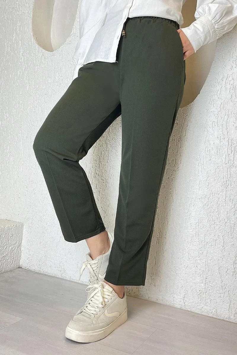 Womens Elastic Waist Double Fabric Pants