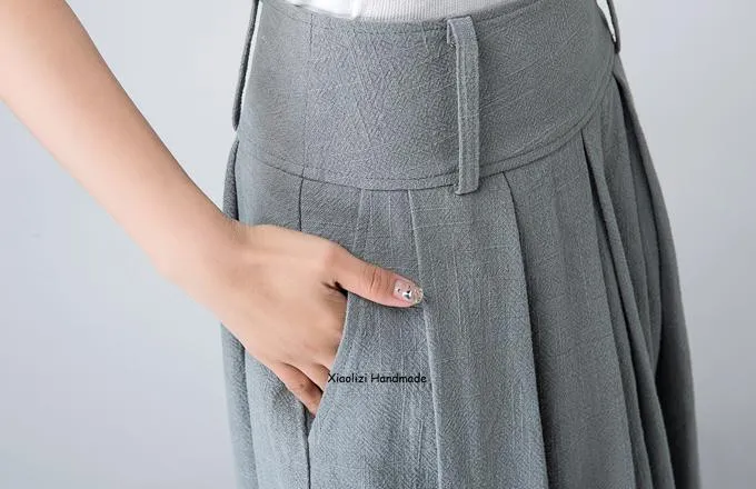 Women's pleated bubble linen skirt in Grey 1503#