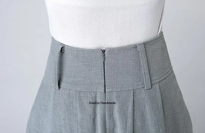 Women's pleated bubble linen skirt in Grey 1503#