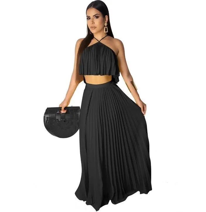 Women's Summer Sheath Two-Piece Dress With Ruffles