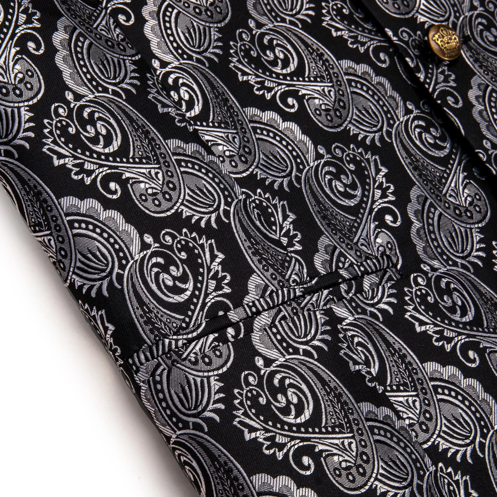 YourTies Black Silver Paisley Wedding Waistcoat Men's V-Neck Vest Necktie Set