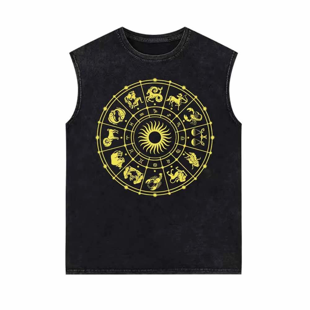 Zodiac Signs Astrology Wheel Vintage Washed Vest Top